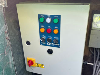 Modern pump control panel serviced and tested for correct operation.